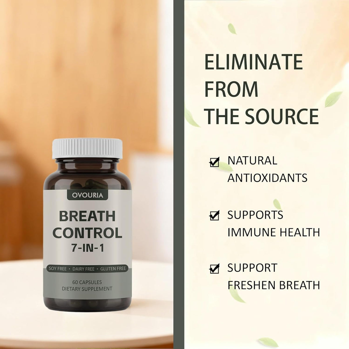 Ovouria Breath & Gut Balance Capsules - 7-In-1 Formula with Probiotics, Zinc Gluconate & Magnesium Citrate for Fresh Breath, Chronic Halitosis Relief & Digestive Wellness, 60 Count(1Pc)
