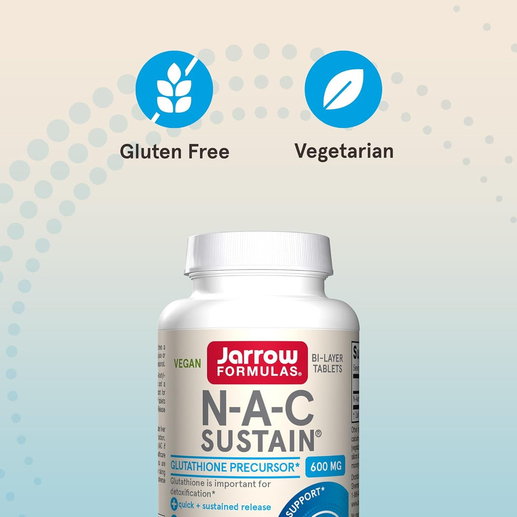 Jarrow Formulas N-A-C Sustain 600 Mg, Dietary Supplement, NAC 600 Mg, an Antioxidant Amino Acid Support for Liver Health, 60 Tablets, 60 Day Supply