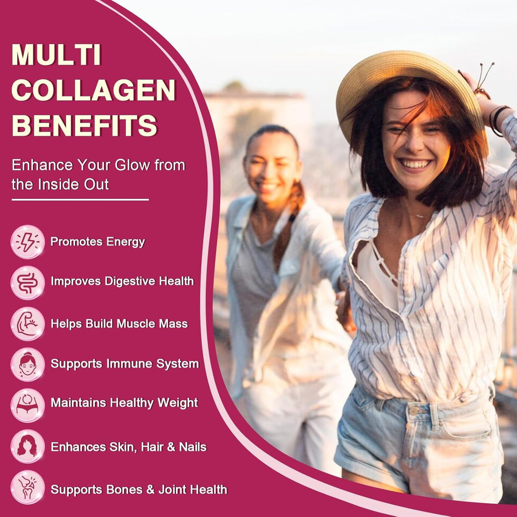 ZEBORA Multi Collagen Peptides Powder Packets with Hyaluronic Acid, Biotin, MCT - Hydrolyzed Collagen with 5 Billion Probiotics - Support Skin Hair Nail & Gut Health - 30 Stick Packs