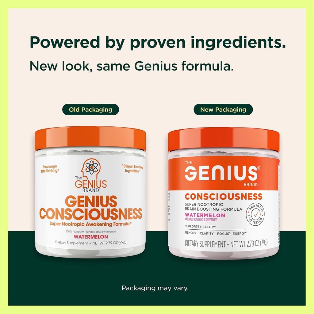 Genius Consciousness - Premium Nootropic Powder for Focus, Memory & Mental Clarity - Alphasize, Neurofactor, Lion’S Mane & Dynamine - Natural Brain Booster for Studying, Work & Creativity – Watermelon