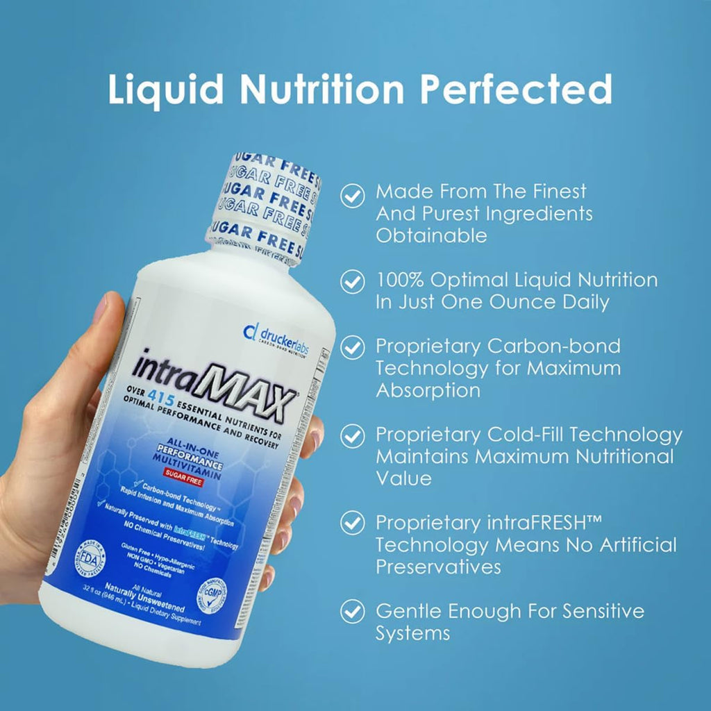 Drucker Labs Organic Sugar-Free All-In-One Performance Liquid Multivitamin for Men & Women | Non-Gmo, Gluten & Dairy Free | with Magnesium, Zinc, Vitamins D, C & E | 32 Oz