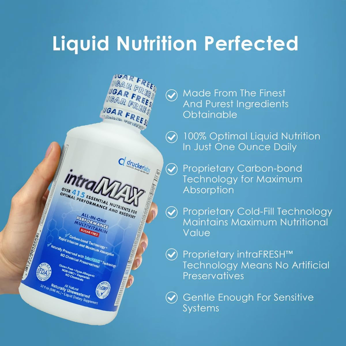Drucker Labs Organic Sugar-Free All-In-One Performance Liquid Multivitamin for Men & Women | Non-Gmo, Gluten & Dairy Free | with Magnesium, Zinc, Vitamins D, C & E | 32 Oz