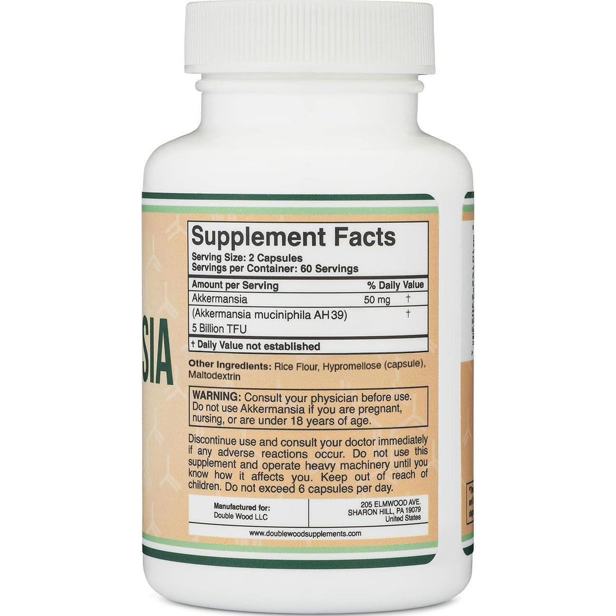 Akkermansia Probiotic and Postbiotic (Increases GLP-1 Production) 120 Capsules, 50Mg per Serving (Third Party Tested to 5 Billion TFU per Serving, 50 Billion CFU per Gram) by Double Wood