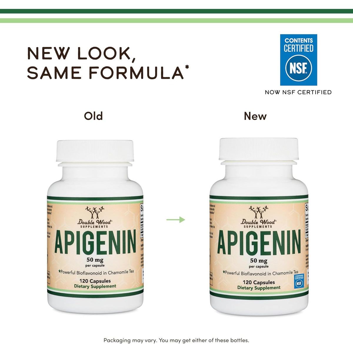 Apigenin Supplement - 50Mg per Capsule, 120 Count (Powerful Bioflavonoid Found in Chamomile Tea for Relaxation, Sleep, and Mood) Senolytic Flavonols for Aging (Gluten Free) by Double Wood
