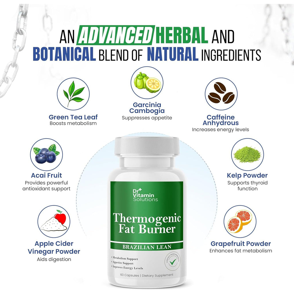 Thermogenic Fat Burner Brazilian Lean, Weight Loss Pills for Women, Waist Trimmer & Supplements for Bloating for Women & Men, 60 Capsules