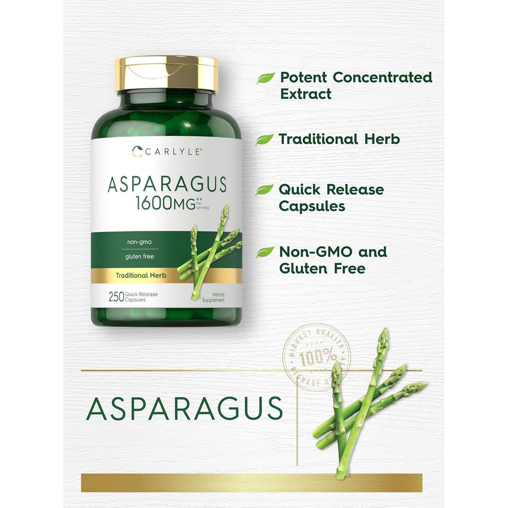 Carlyle Asparagus Supplement | 250 Powder Capsules | Non-Gmo and Gluten Free Formula | High Potency Traditional Herb Extract