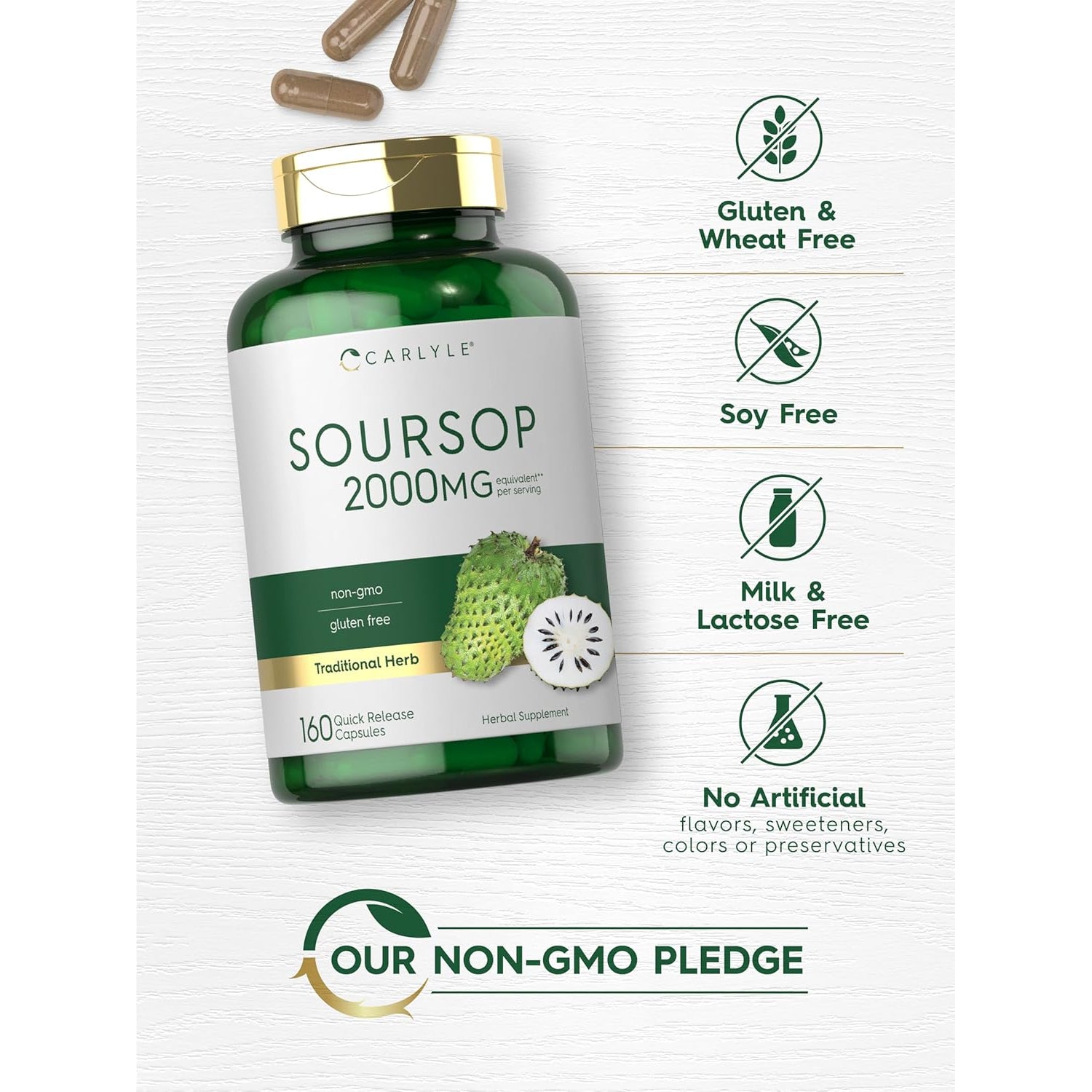 Carlyle Soursop Leaves | 160 Capsules | Traditional Herb | Non GMO, Gluten Free Supplement