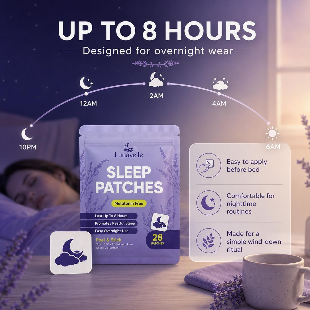 Lunavelle Melatonin-Free Sleep Patches for Adults - Natural Sleep Aid with Magnesium, L-Theanine, GABA & Valerian Root - 28 Patches