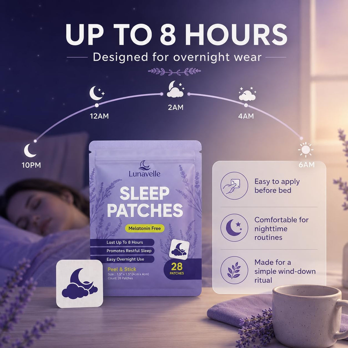 Lunavelle Melatonin-Free Sleep Patches for Adults - Natural Sleep Aid with Magnesium, L-Theanine, GABA & Valerian Root - 28 Patches