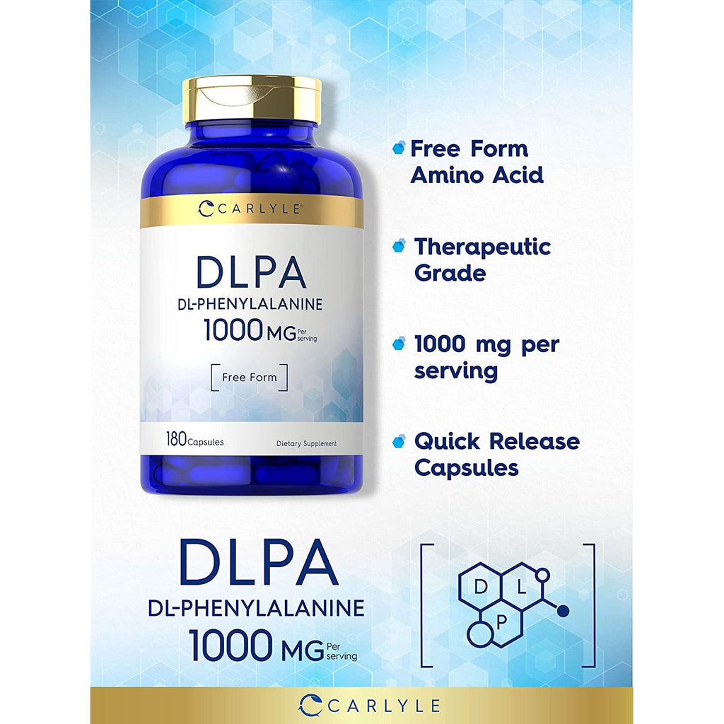 Carlyle Dl-Phenylalanine | 1000Mg | 180 Capsules | Non-Gmo and Gluten Free Formula | DLPA Free Form Supplement