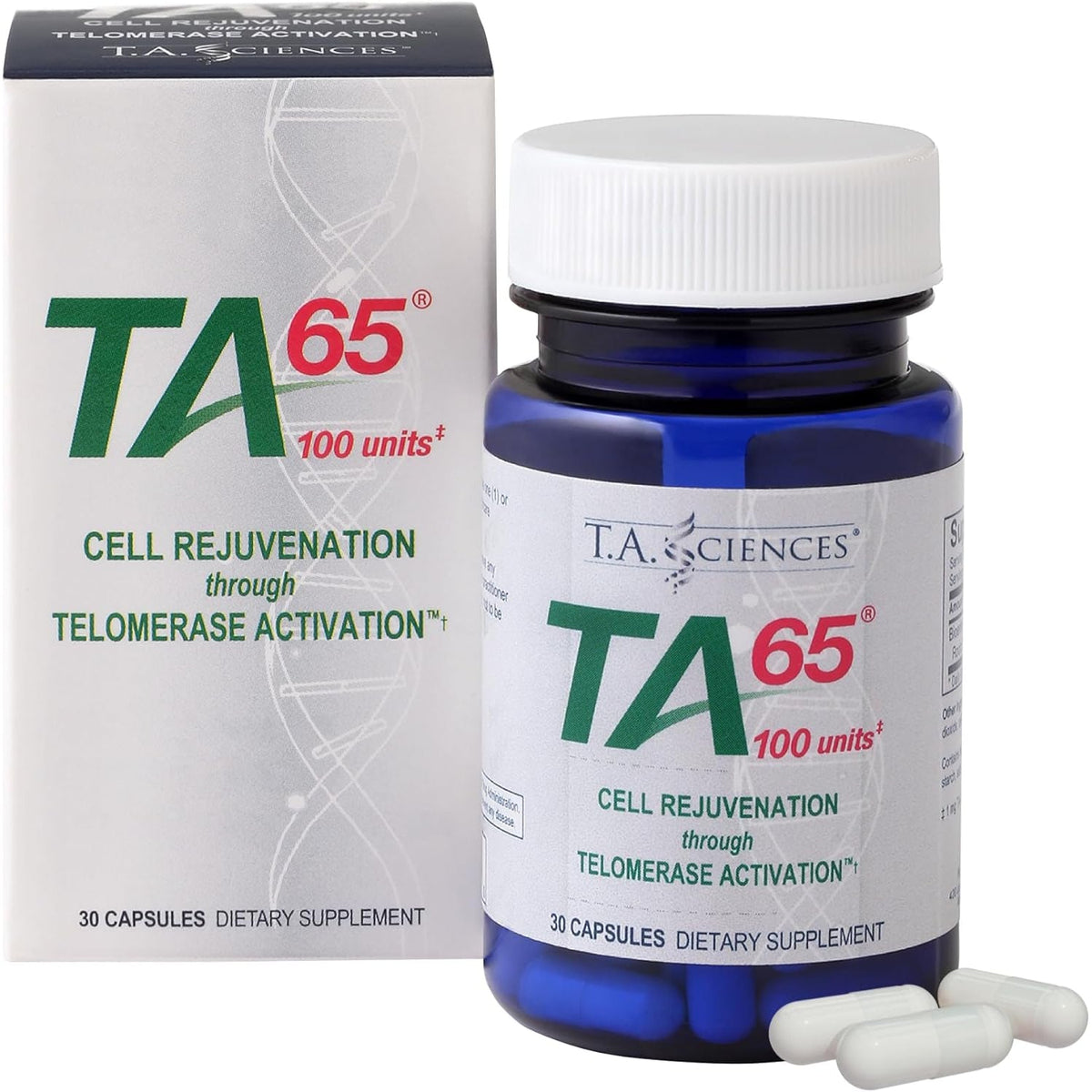 T.A. Sciences Telomerase Activation Supplement - 100 Units TA 65 MD, 30 Capsules