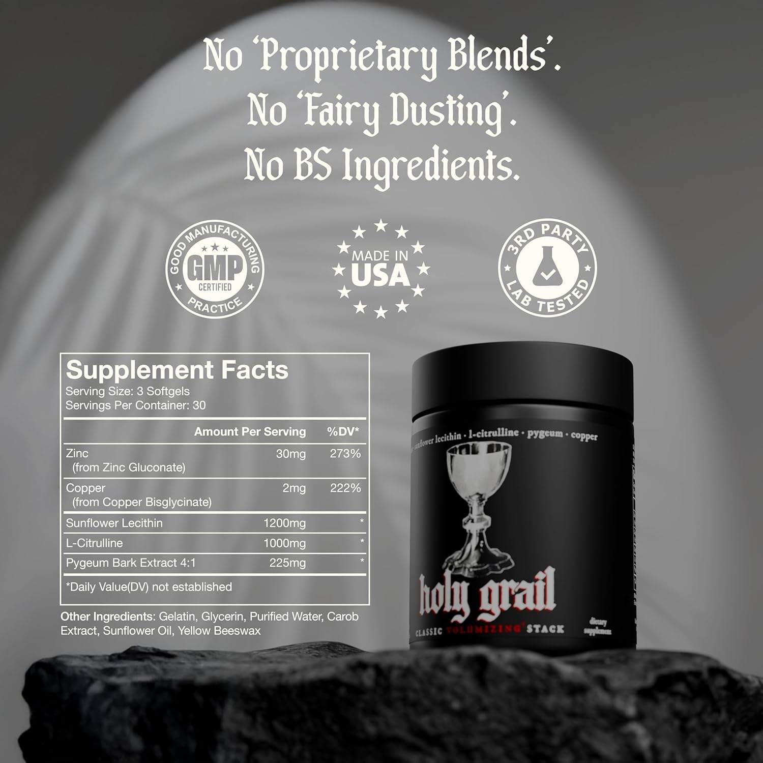 Holy Grail - Semen Volume Booster Stack | Softgel = Higher Bio-Availability | Men'S Load & Fertility Enhancer | Sunflower Lecithin, Pygeum, L-Citrulline, Copper, & Zinc for Testosterone | One Month