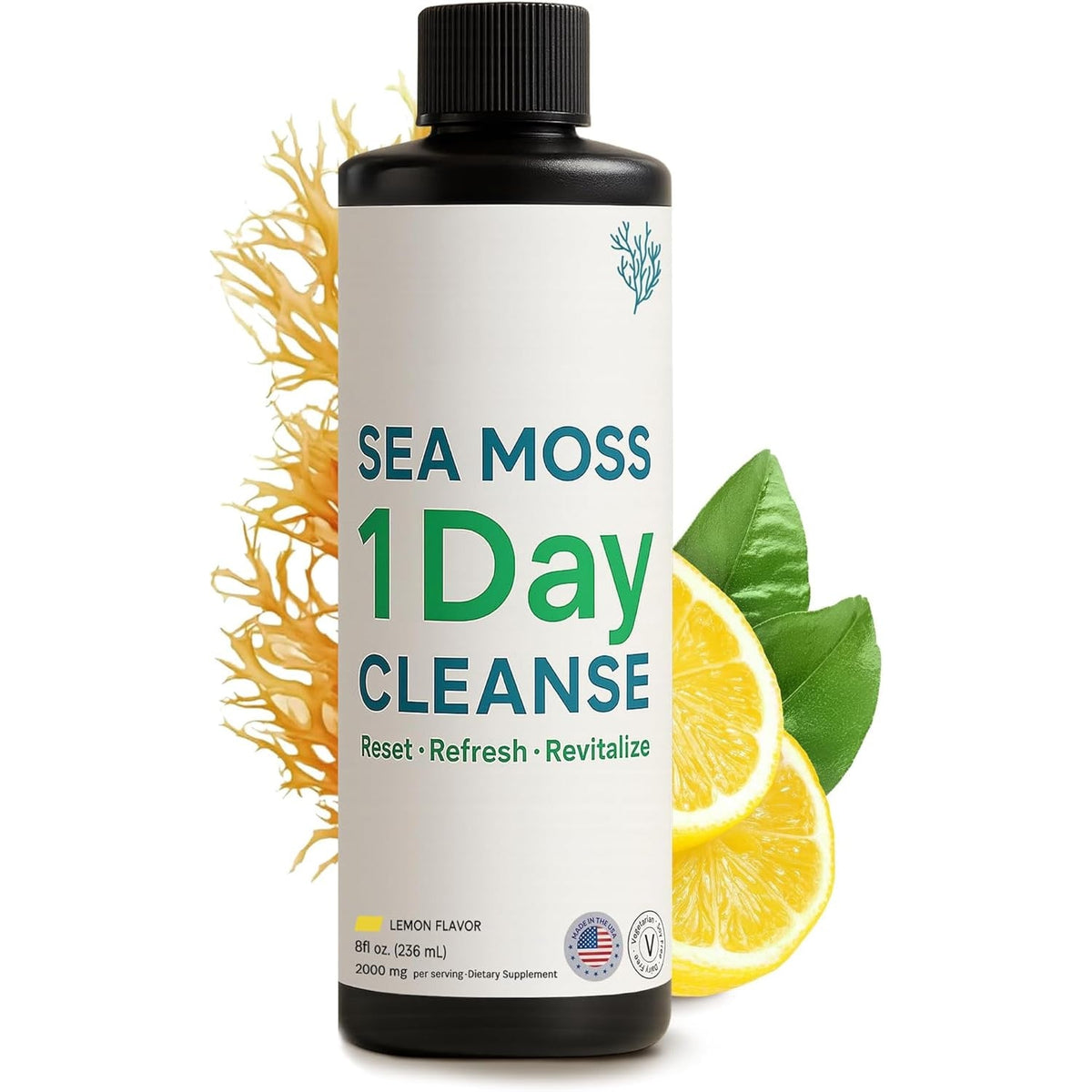 Atlantic Naturals - 1 Day Colon Cleanse Full Body Detox Drink - Sea Moss Supplement for Women & Men, Gut Health, Kidney & Liver Immune Energy Enhancer Gut Cleanse - Lemon Flavor Juice, 8 Fl Oz