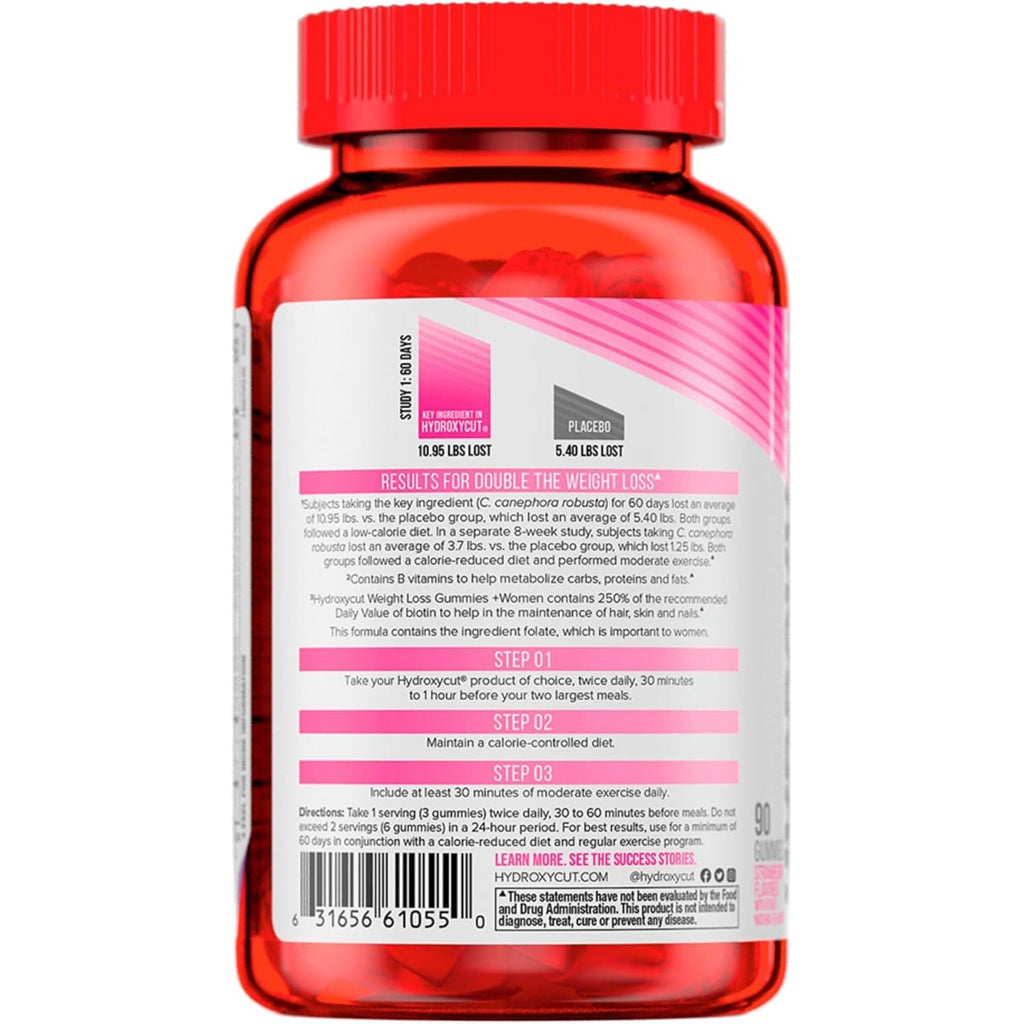 Hydroxycut Gummies +Women, Strawberry - 99% Caffeine Free - Supports Hair, Skin & Nails - Metabolize Carbs, Proteins & Fats