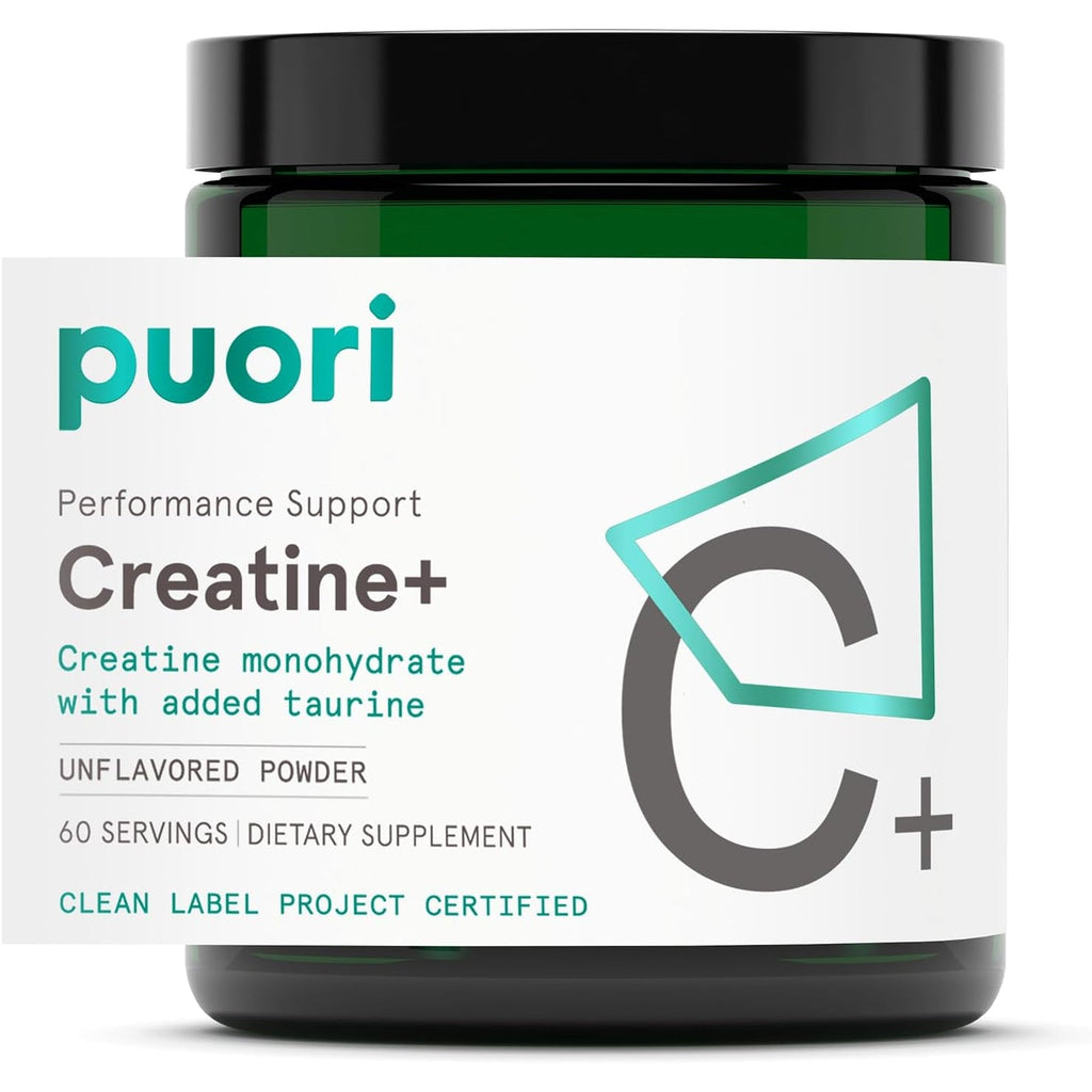 Puori Creatine Monohydrate Powder with Taurine - Unflavored Creatine Powder, Pre-Workout Supplement for Men & Women - Muscle Builder, Enhanced Workout Performance & Strength Building - 60 Servings