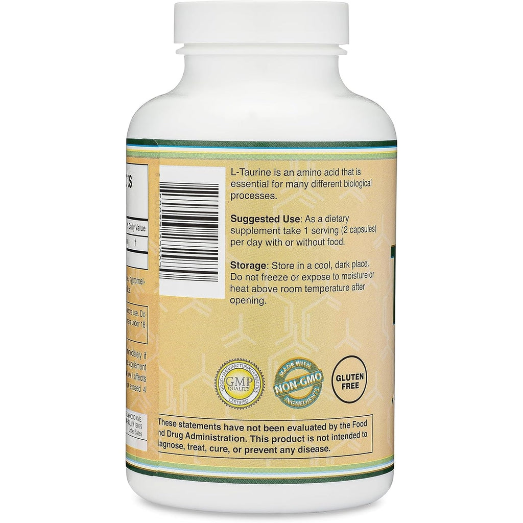 Taurine Supplement 1000Mg per Serving, 180 Capsules - Amino Acid Studied to Support a Longer, Healthier Life (Taurina) Vegan Safe, Gluten Free, Non-Gmo by Double Wood