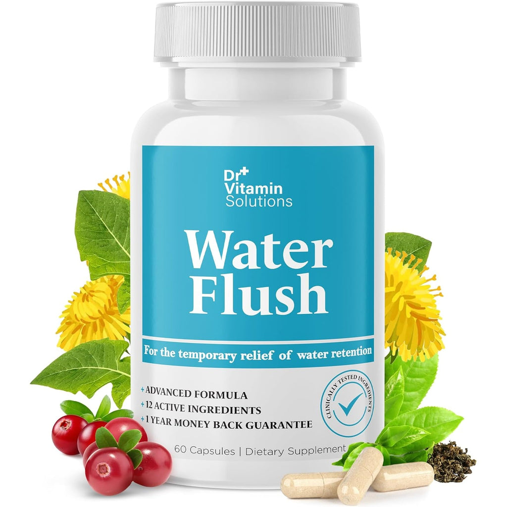 Diuretic Water Pills for Weight Control, 12 Active Ingredients (Green Tea, Cranberry & More), Instant Relief from Bloat & Swelling, Water Retention Pills for Women & Men - 60 Capsules