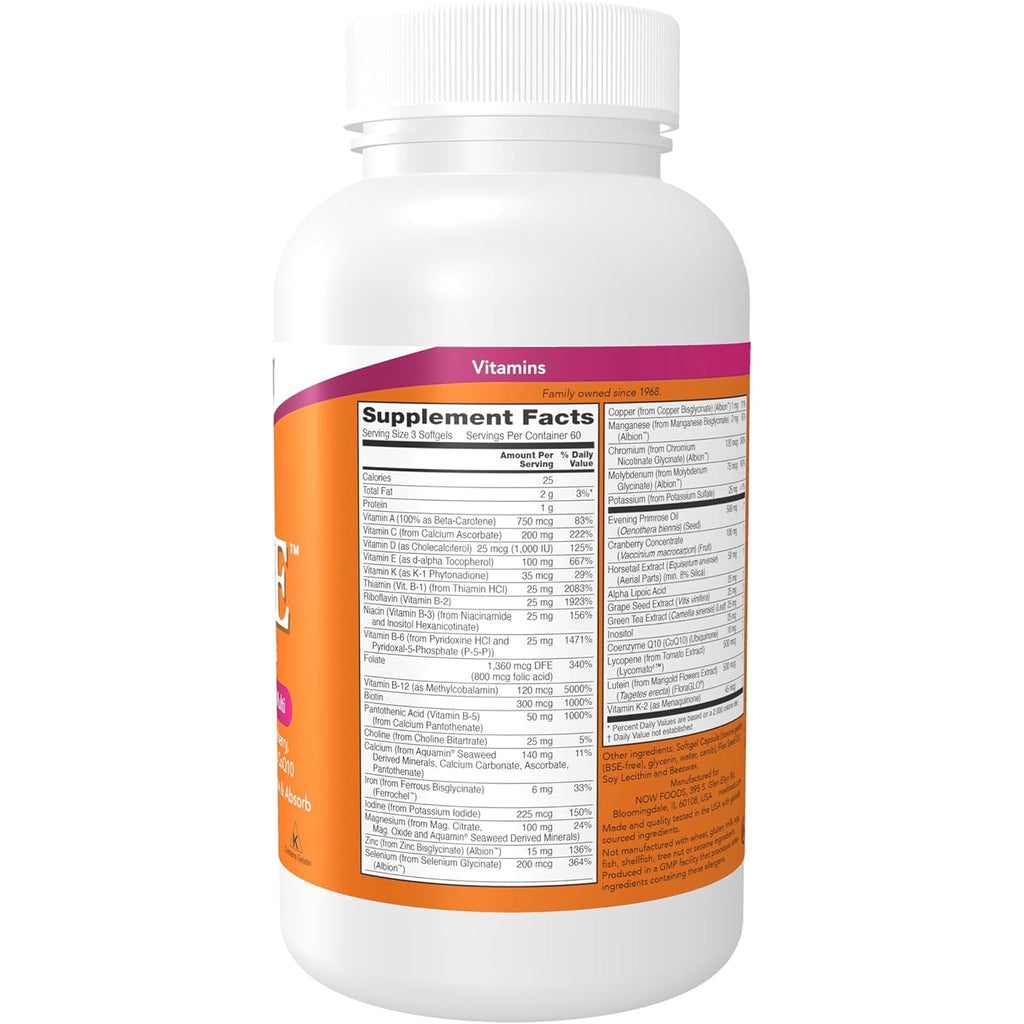 NOW Foods Supplements, Eve™ Women'S Multivitamin with Evening Primrose, Cranberry, Green Tea, Horsetail Silica & Coq10, 180 Softgels