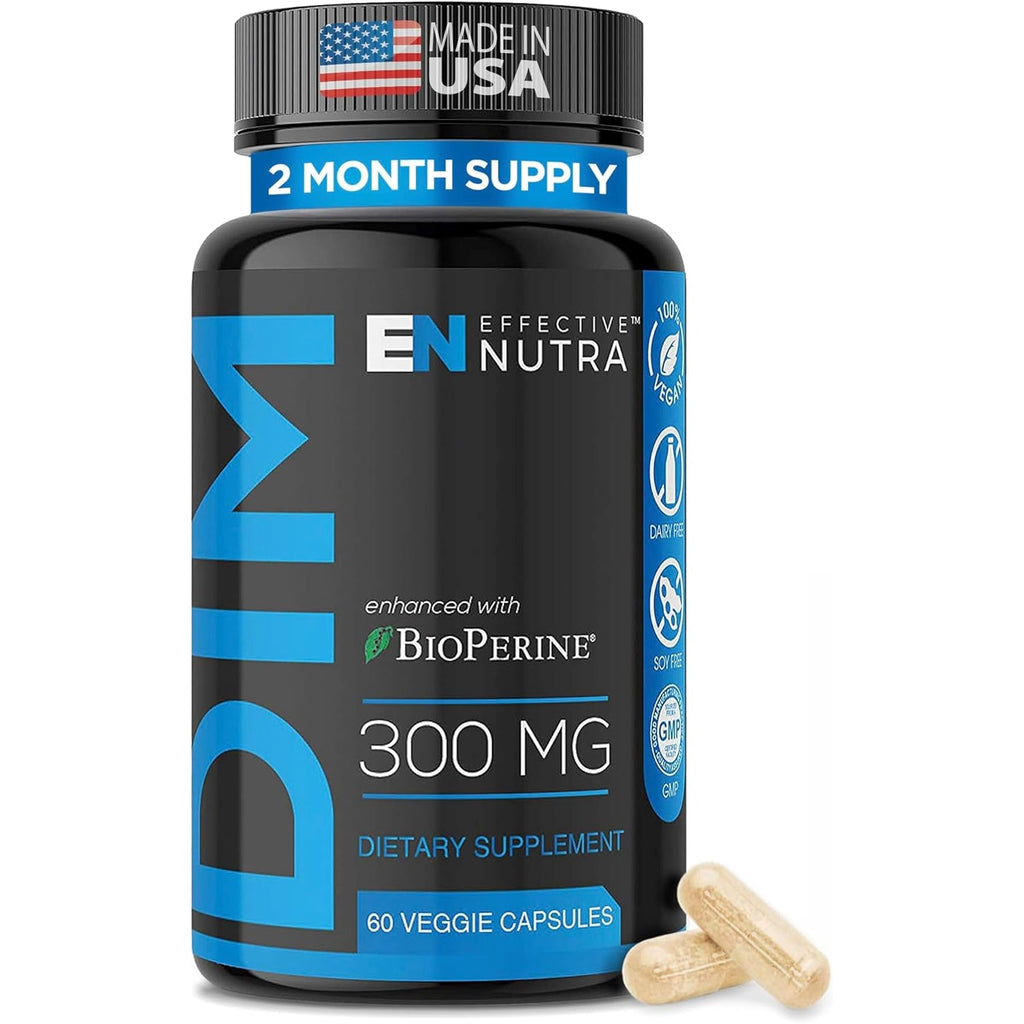 Effective Nutra DIM Supplement 300Mg + Bioperine, Extra Strength Estrogen Blocker for Men & Hormone Balance for Women - Diindolylmethane, Hormonal Acne, Menopause Support - 60 Veggie Capsules