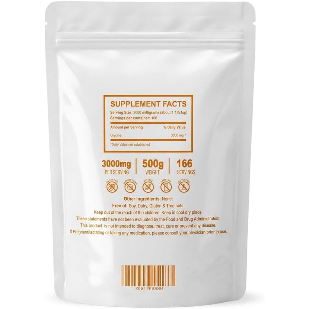 Glycine Powder -Glycine Supplements- Glycine Amino Acid, Pure & Gluten Free - 500 Gram (1.1Lb)