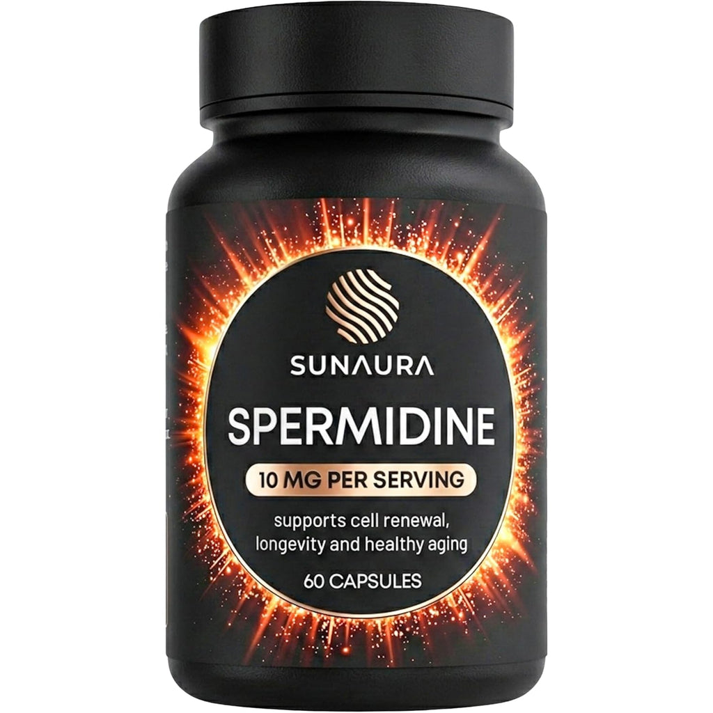 SUNAURA Spermidine Supplement 10 Mg (Spermidine 3Hcl) – High Potency Autophagy & Cellular Renewal Support – Longevity, Energy & Focus – Non-Gmo, Gluten-Free, 60 Capsules