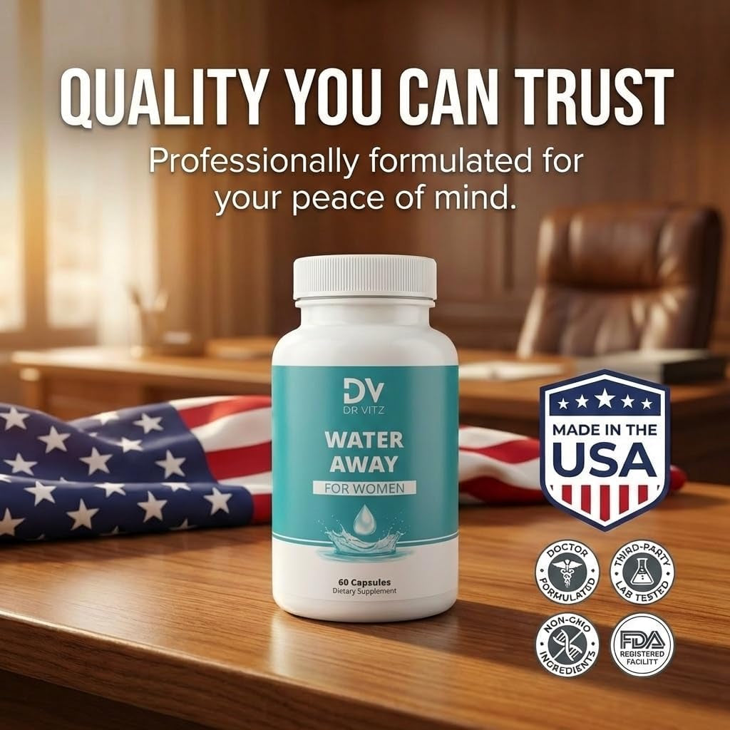 Water Away for Women – Diuretic Water Pills for Weight Control & Debloating – Natural Bloat Relief with Green Tea, Cranberry & Dandelion – Water Retention Support – 60 Capsules