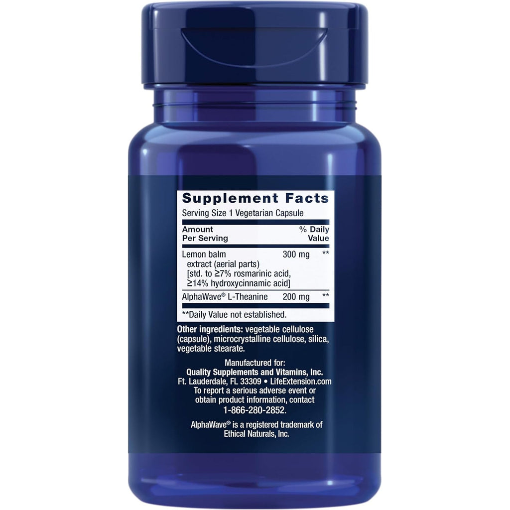 Life Extension Enhanced Stress Relief, Lemon Balm Extract, L-Theanine, Decompress with This Supplement for Stress, Gluten-Free, Non-Gmo, Vegetarian, 30 Capsules
