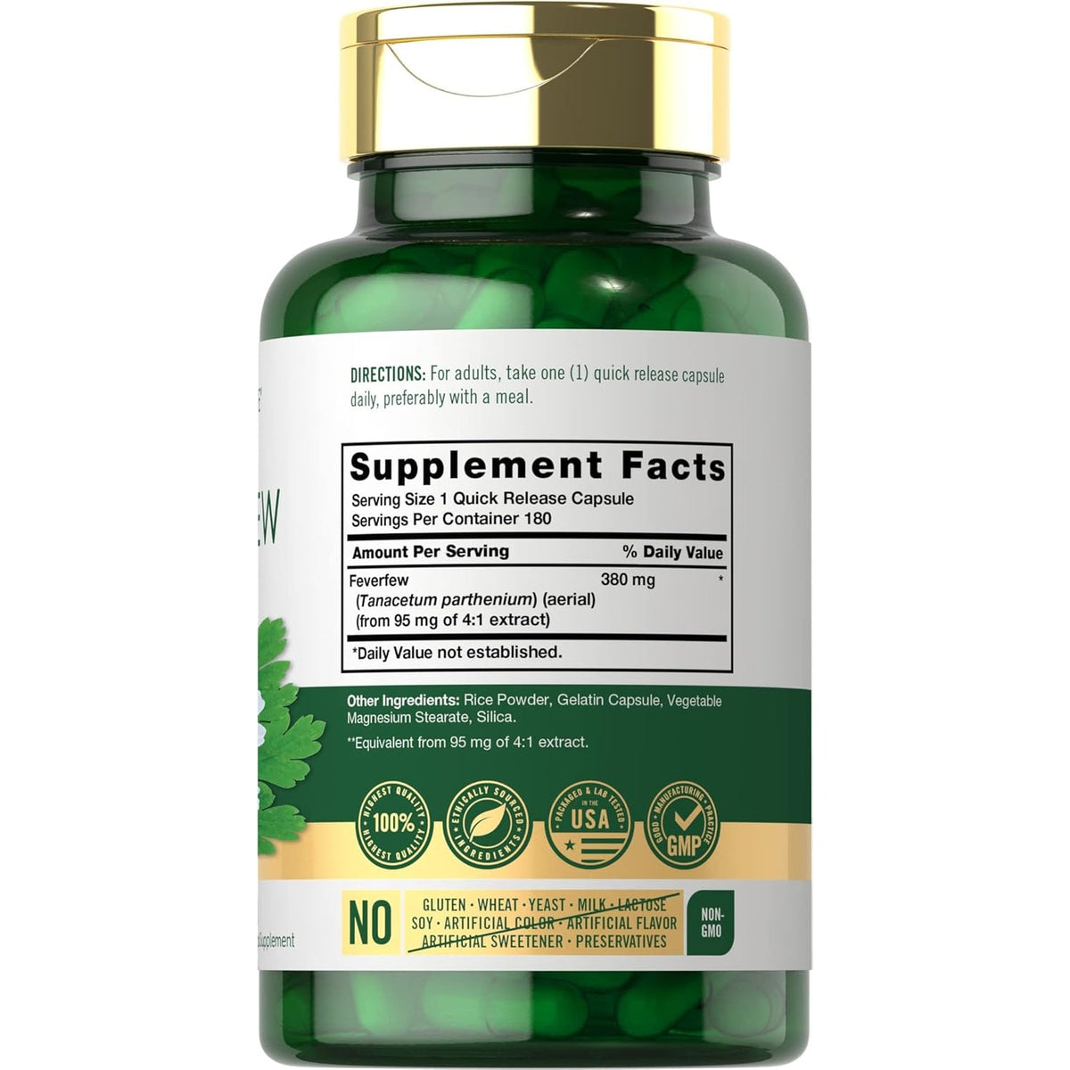 Carlyle Feverfew Capsules | 180 Count | Traditional Herb Extract | Non-Gmo, Gluten Free