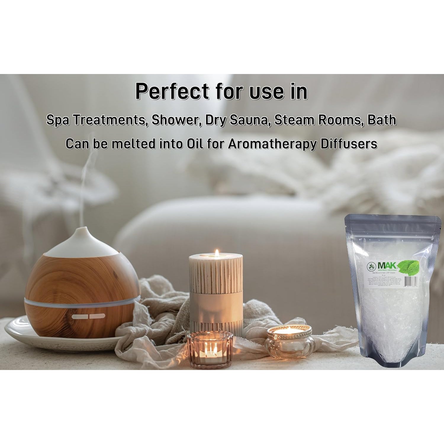 Mak Menthol Crystal 8 Oz - Pure Organic 100% Natural - Menthol Crystals from Mint Crystal Mints Mentha Arvensis - Comes in Resealable Standup Bag for Long-Lasting Freshness