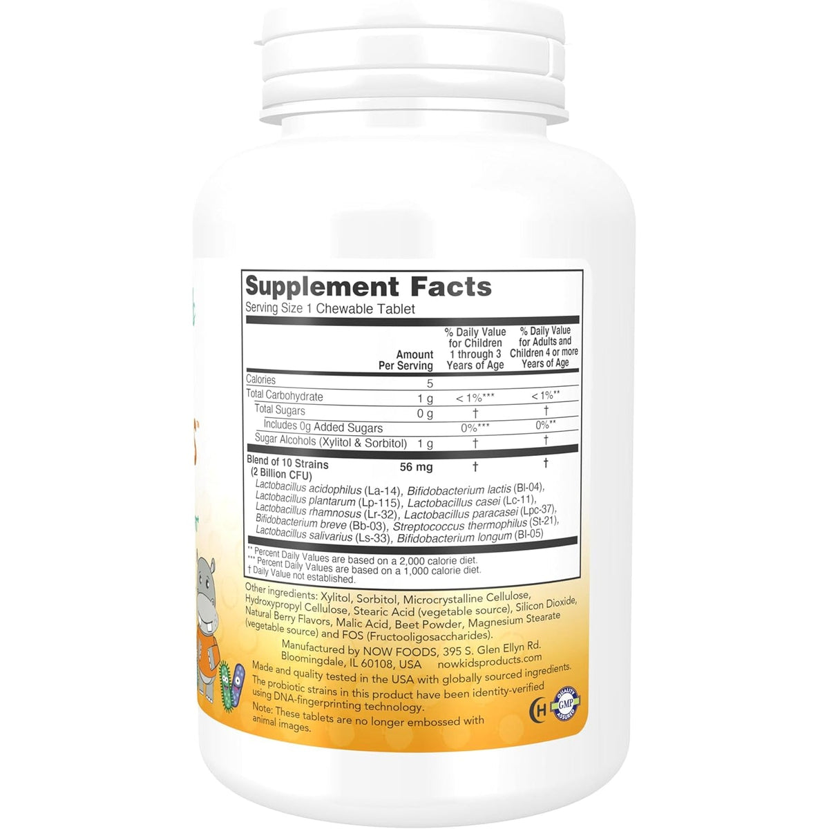 NOW Foods Supplements, Berrydophilus™ with 2 Billion, 10 Probiotic Strains, Xylitol Sweetened, Strain Verified, 120 Chewables, Packaging May Vary
