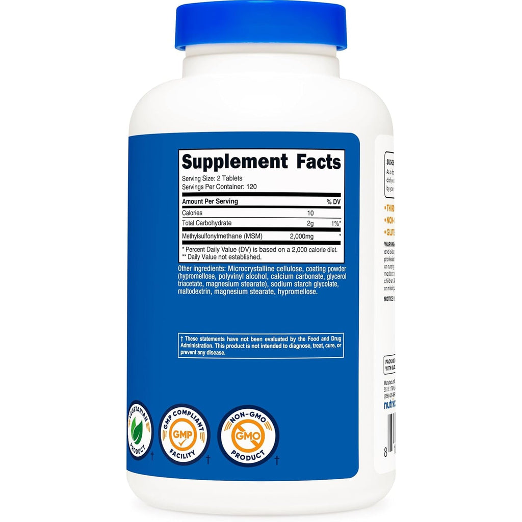 Nutricost MSM Tablets (Methylsulfonylmethane) 2000Mg per Serving, 120 Servings, 240 Tablets - Non-Gmo and Gluten Free