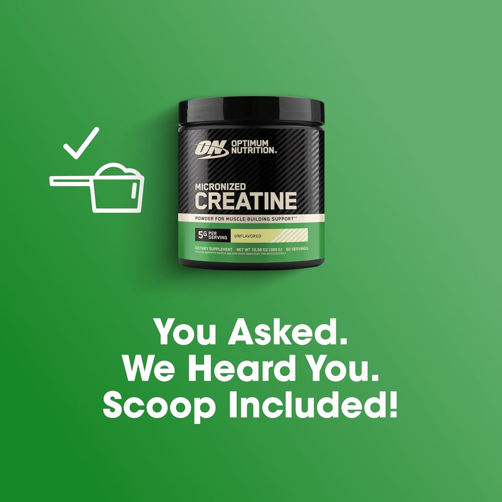 Optimum Nutrition Micronized Creatine Monohydrate Powder, Unflavored, 60 Servings, 300 Grams (Packaging May Vary)