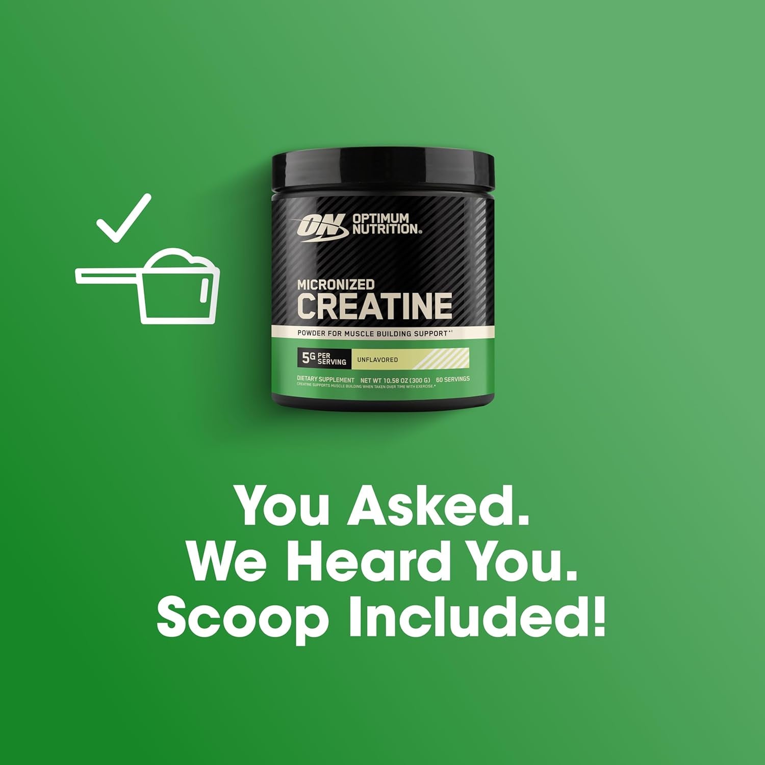 Optimum Nutrition Micronized Creatine Monohydrate Powder, Unflavored, 60 Servings, 300 Grams (Packaging May Vary)