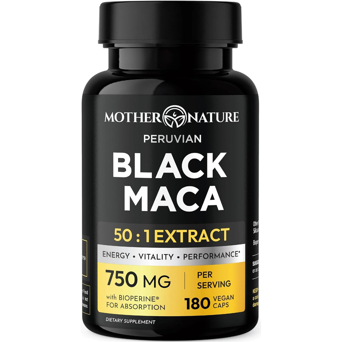 Black Maca Root 50:1 750Mg – 180 Capsules Organic Peruvian Maca Peruana Supplement for Men | High Potency Energy, Mood & Performance Support | Vegan, Non-Gmo