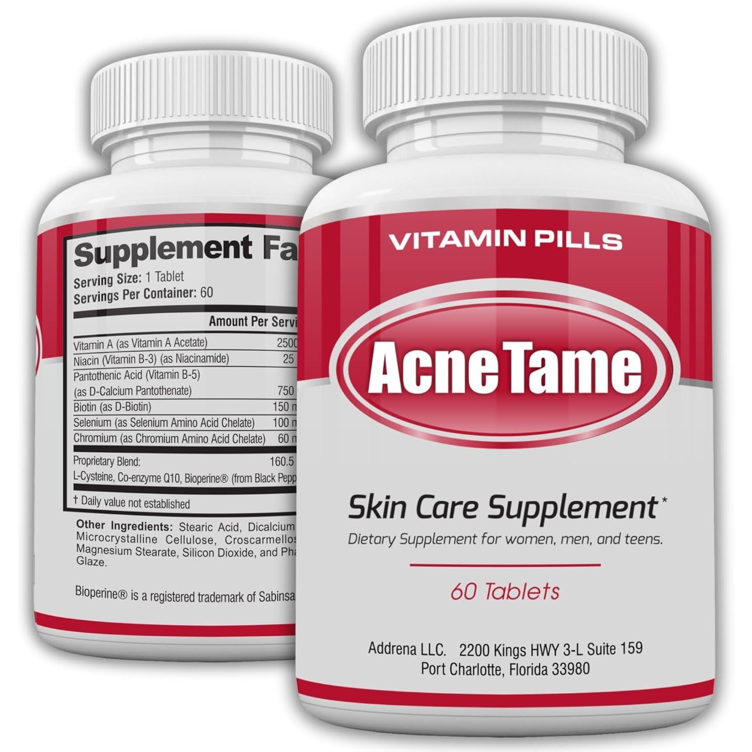 Acnetame Acne Pills- Acne Tame Supplement- Clear Skin Vitamins Pill for Oily Skin Treatment, Hormonal Blemishes, anti Spots & Cystic Acnes Supplements for Women, Men, Teens & Adults- 60 Oral Tablets