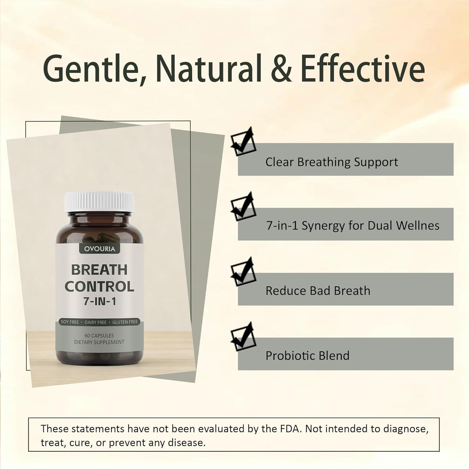 Ovouria Breath & Gut Balance Capsules - 7-In-1 Formula with Probiotics, Zinc Gluconate & Magnesium Citrate for Fresh Breath, Chronic Halitosis Relief & Digestive Wellness, 60 Count(1Pc)
