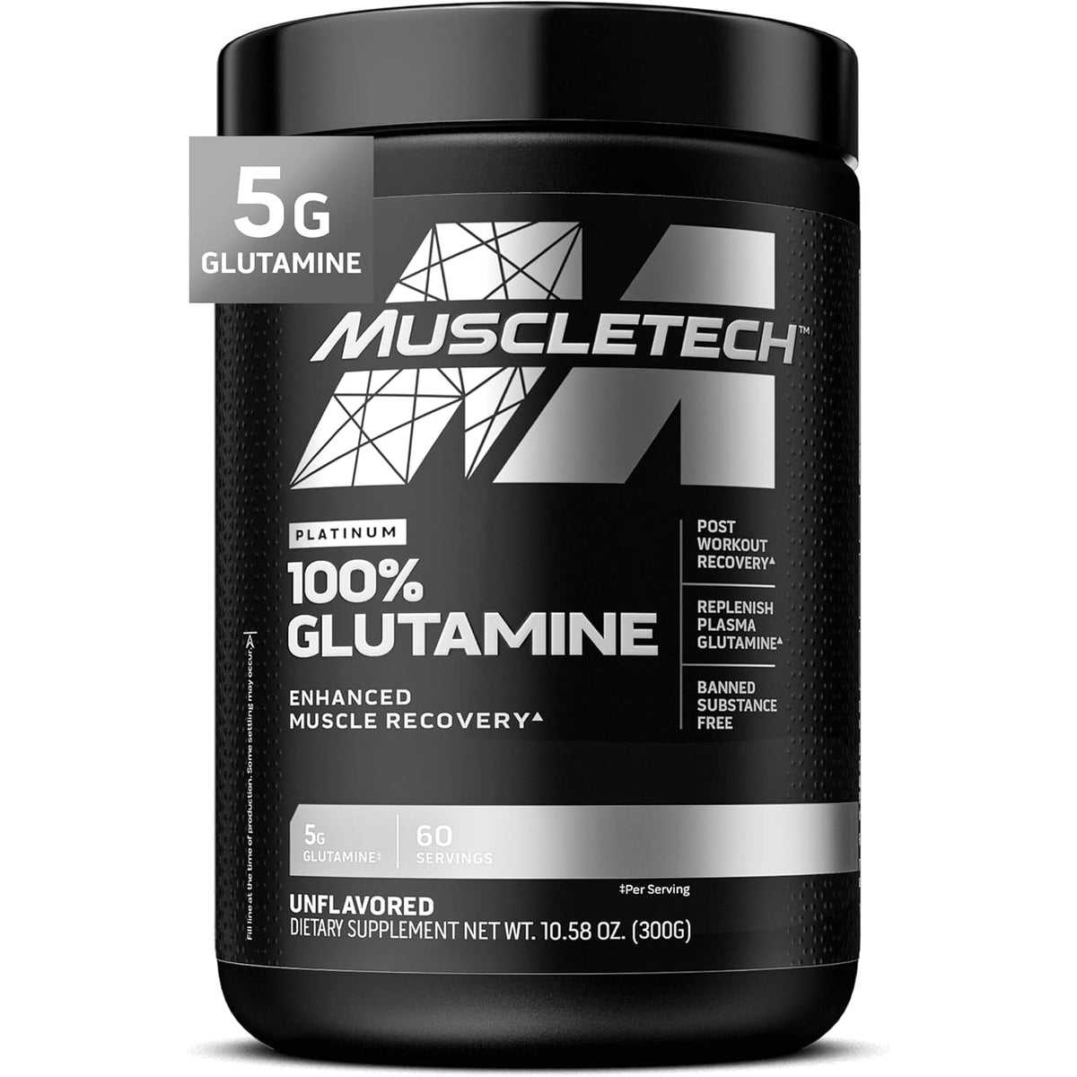 Muscletech Glutamine Powder | 100% Pure L Glutamine Powder | Post Workout Recovery Drink | L-Glutamine Powder for Men & Women | Muscle Recovery | Unflavored (60 Servings)
