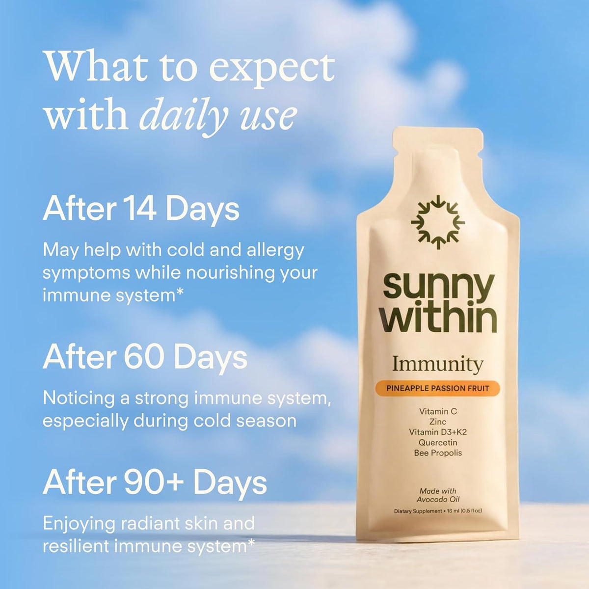Immunity - 6-In-1 Liposomal Vitamin C Packets, Zinc, D3 + K2, Quercetin, Bee Propolis & Avocado Oil - Antioxidant Liquid Supplement for Immunity, Skin & Bone* - 30 Pouches