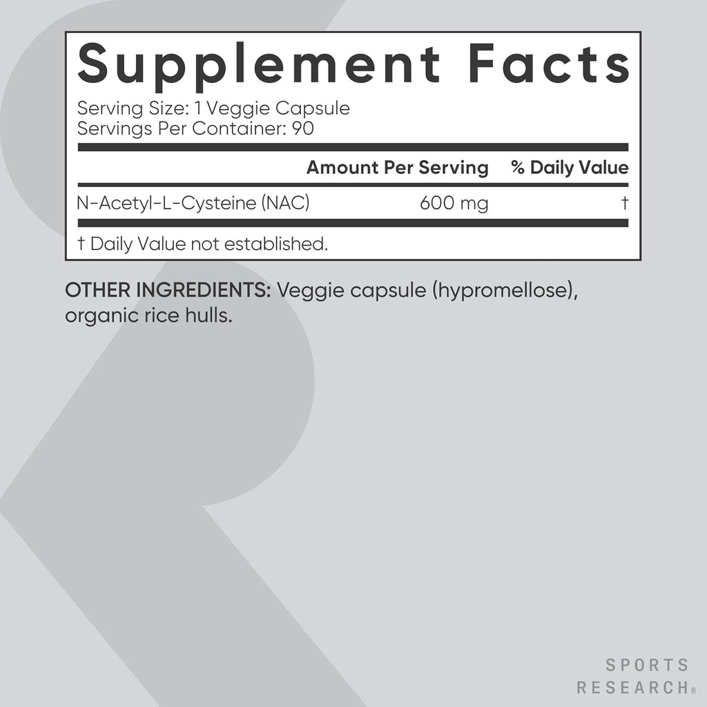 Sports Research Vegan NAC Supplement (N-Acetyl Cysteine) 600 Mg - Supports Antioxidant Activity - NAC 600 Mg - Non-Gmo - 90 Capsules for Adults Daily Use