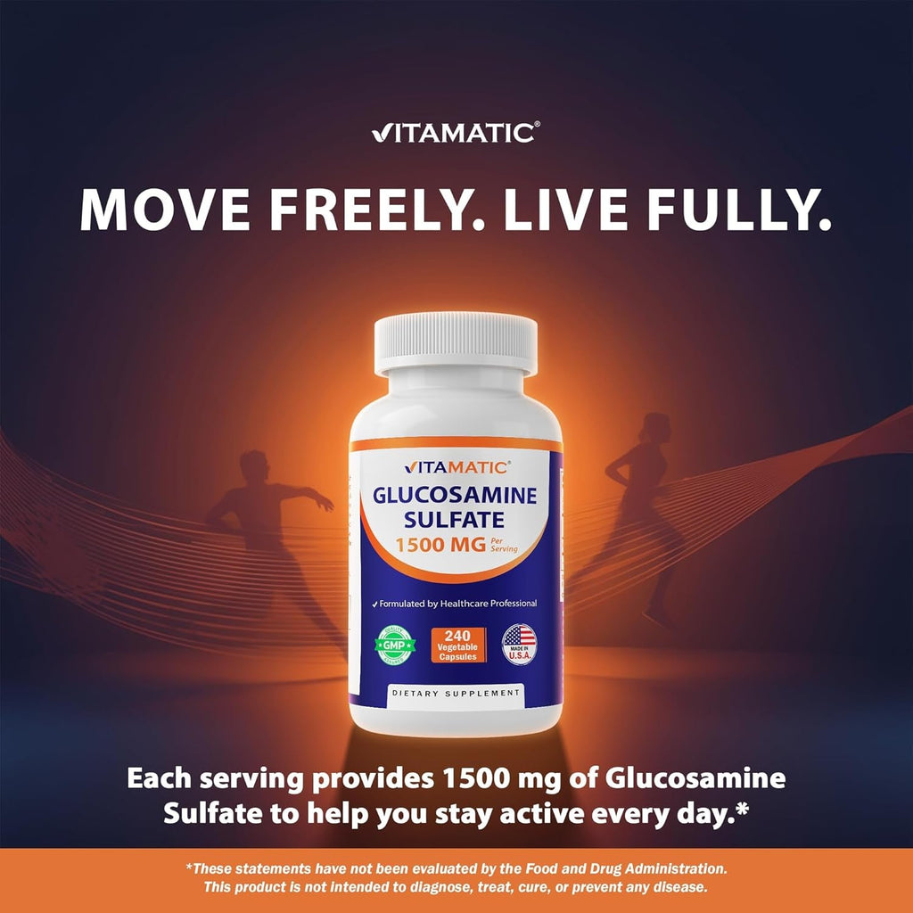 Vitamatic Glucosamine Sulfate Supplement, 1500Mg, 120 Servings, 240 Capsules