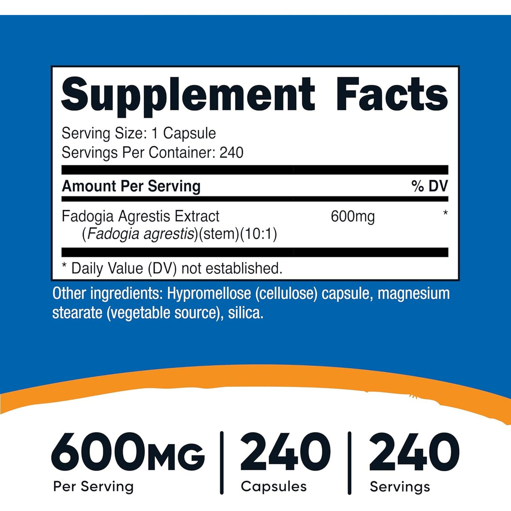 Nutricost Fadogia Agrestis (240 Capsules | 600 Mg per Serving) - Potent 10:1 Extract, Gluten Free, GMO Free Supplement