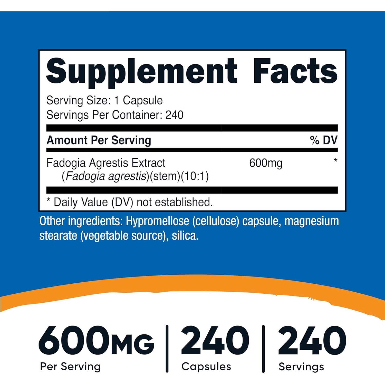 Nutricost Fadogia Agrestis (240 Capsules | 600 Mg per Serving) - Potent 10:1 Extract, Gluten Free, GMO Free Supplement