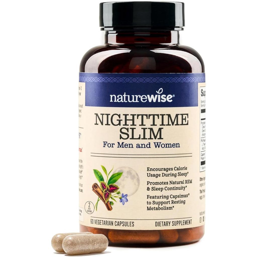 Naturewise Nighttime Fitness Support Supplement & Natural Sleep Aid with Cayenne Extract, Green Coffee Bean, GABA, L-Theanine - Vegetarian, Non-Gmo - 60 Capsules[1-Month Supply]
