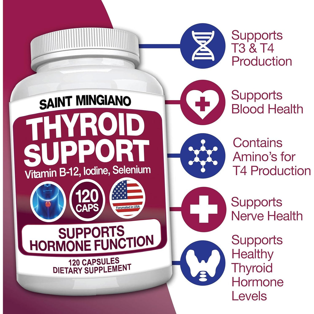 Thyroid Support Supplement with Iodine |120 Capsules to Help Body Mass & Improve Energy, Cardiovascular, Energy & Focus Formula | 14 Natural Vitamins