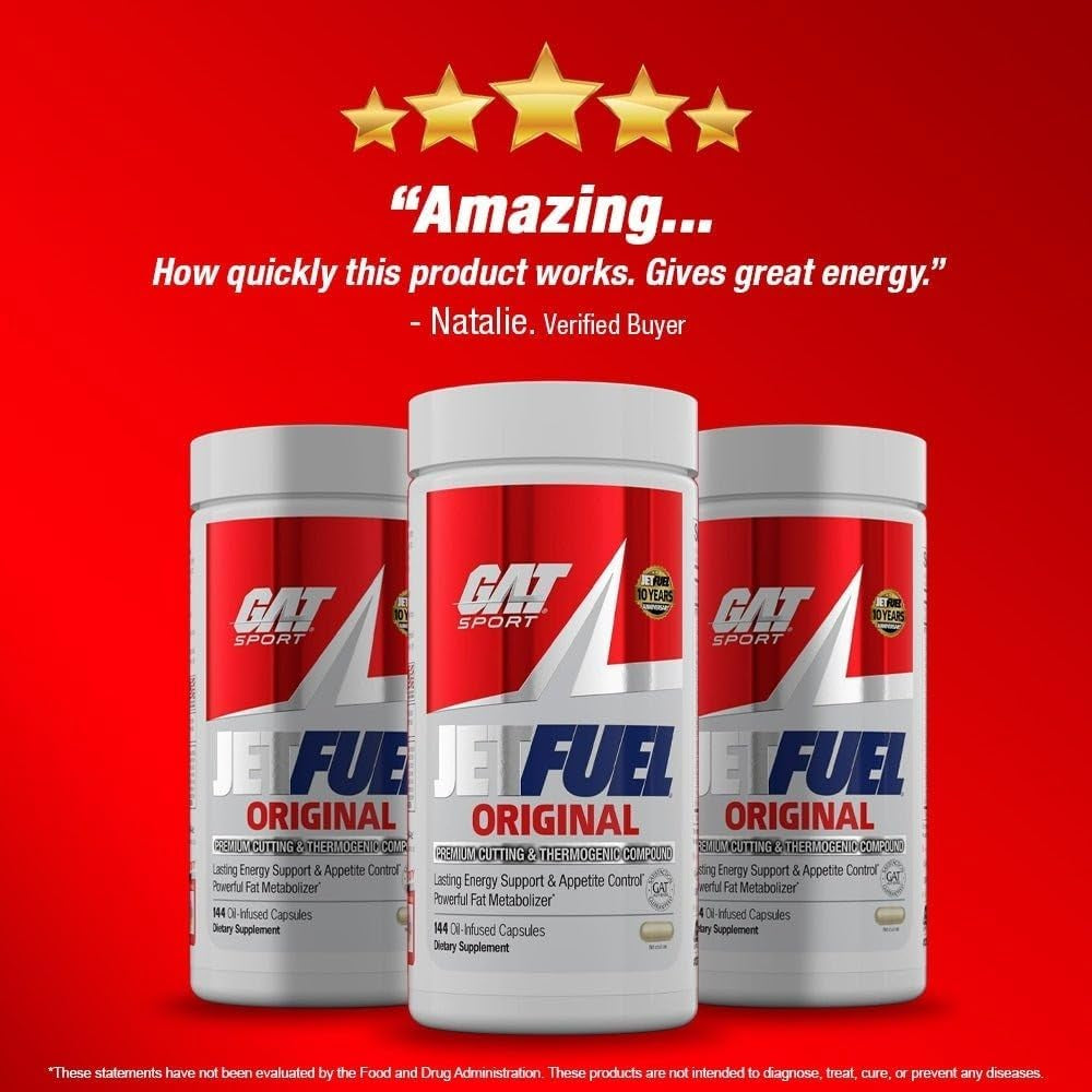 GAT SPORT Jetfuel Original - Weight Loss Supplement, Energy Booster, Fat Burner, Appetite Suppressant (144 Capsules)