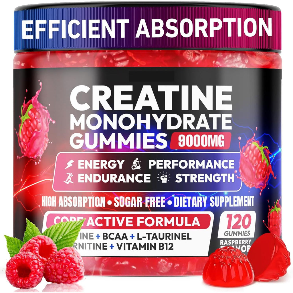 Creatine Gummies Monohydrate Complex, Pre-Workout for Men & Women, Creatine Gummy with L-Taurine, BCAA 2:1, B12/6 for Muscle Support, Enhance Strength, Energy Boost-120 Count