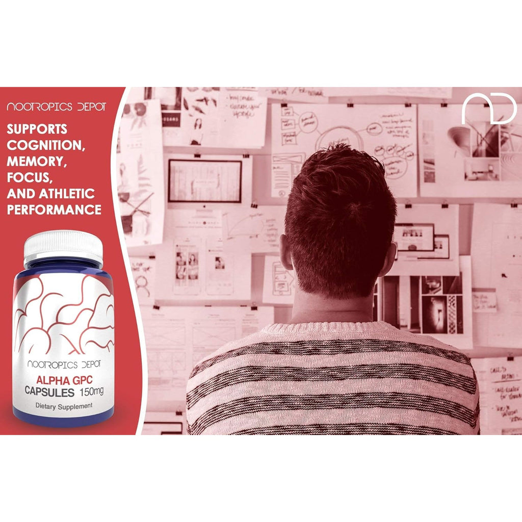 Nootropics Depot Alpha GPC Capsules | 150Mg | 180 Count | Cholinergic Supplement | Brain Health Supplement | Supports Healthy Brain Function | Enhance Cognition, Memory + Focus