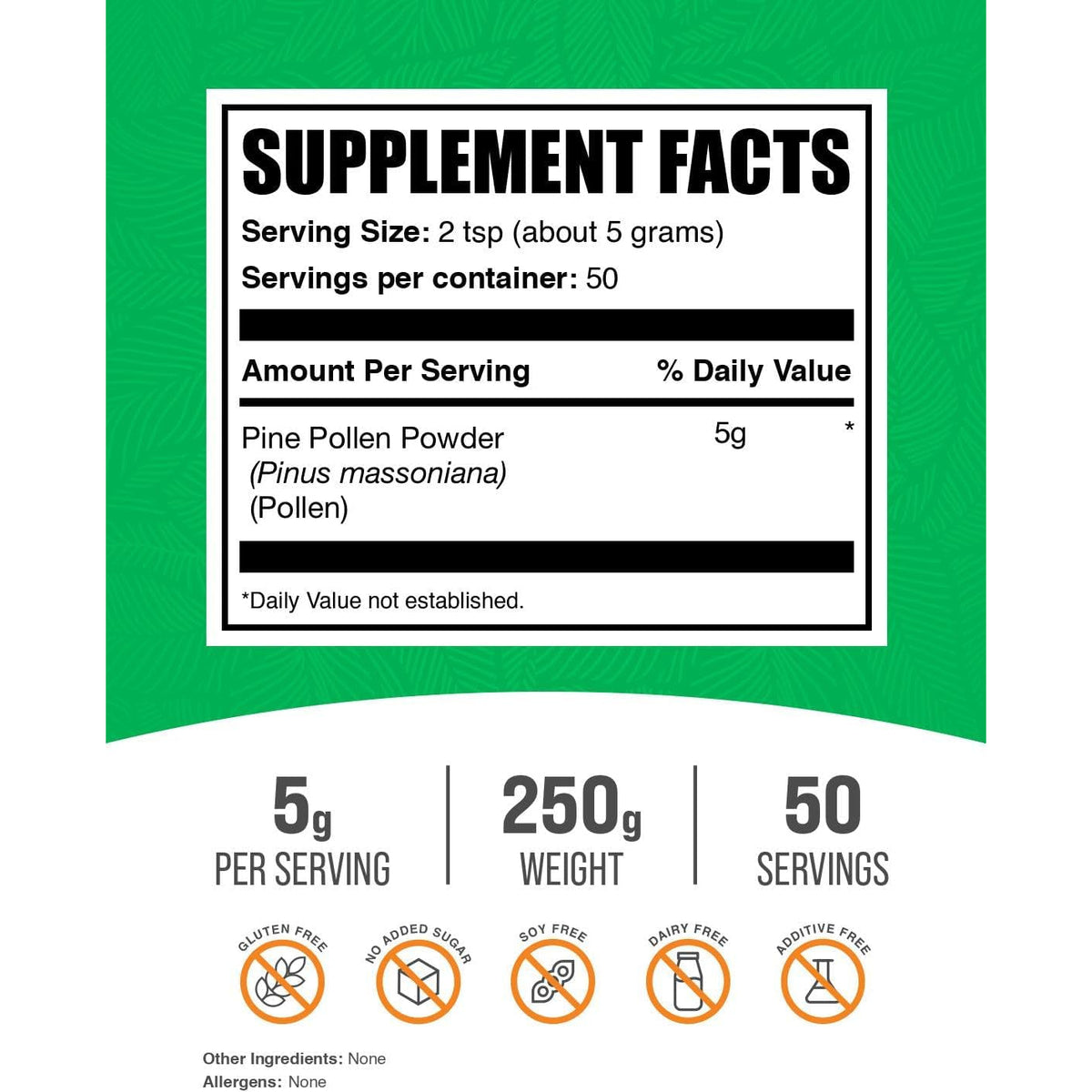 Bulksupplements.Com Pine Pollen Powder - Broken Cell Wall, Pine Pollen Supplement, Herbal Supplement - Gluten Free, 5G per Serving, 250G (8.8 Oz) (Pack of 1)