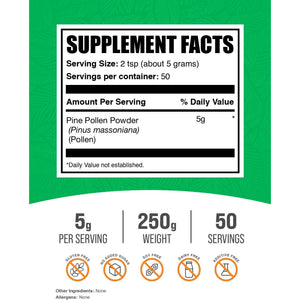 Bulksupplements.Com Pine Pollen Powder - Broken Cell Wall, Pine Pollen Supplement, Herbal Supplement - Gluten Free, 5G per Serving, 250G (8.8 Oz) (Pack of 1)