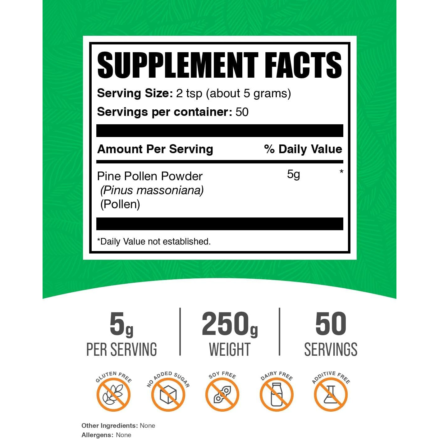 Bulksupplements.Com Pine Pollen Powder - Broken Cell Wall, Pine Pollen Supplement, Herbal Supplement - Gluten Free, 5G per Serving, 250G (8.8 Oz) (Pack of 1)
